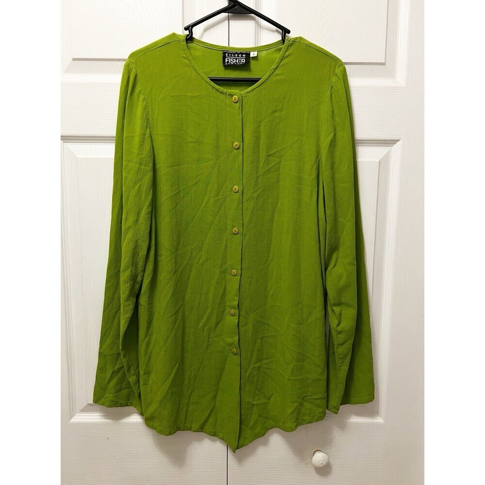 EILEEN FISHER chartreuse Green Long Sleeve Vtg Rayon Long Sleeve Top Sz 1 X 80’s